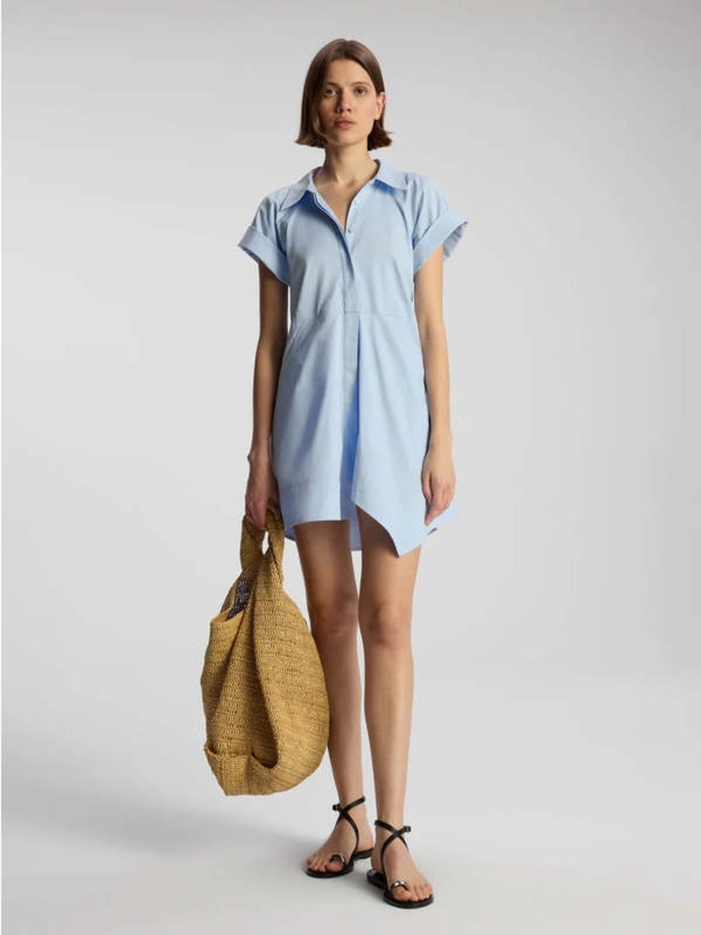 A.L.C. Julie Cotton Mini Shirtdress Sky Blue Women's Size 6 Designer Dress READ